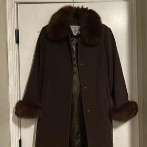 Vintage Marvin Richards Brown Wool and Fox Fur Trench Coat